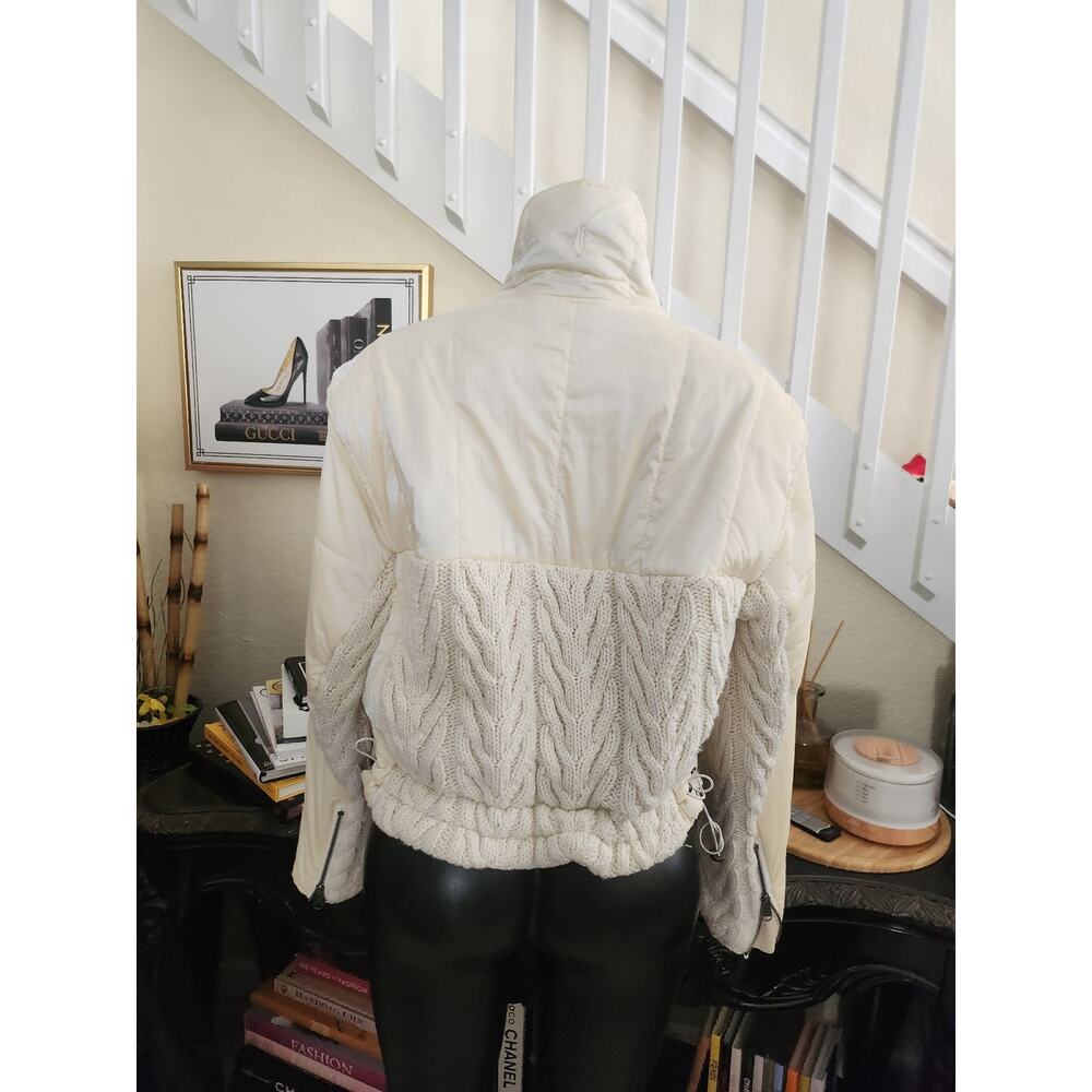 Free People Off White Cable Knit Puffer Jacket Zip up Size L - Picture 4 of 6